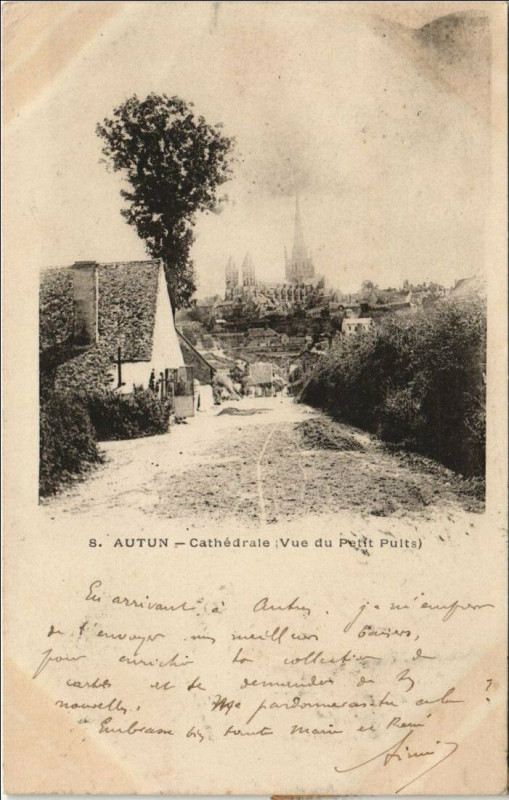 Carte postale ancienne Autun Cathedrale, Vue du Petit Puits France à Autun
