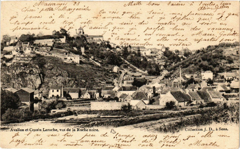 Carte postale ancienne Avallon et Cousin Laroche vue de la Roche noire à Avallon