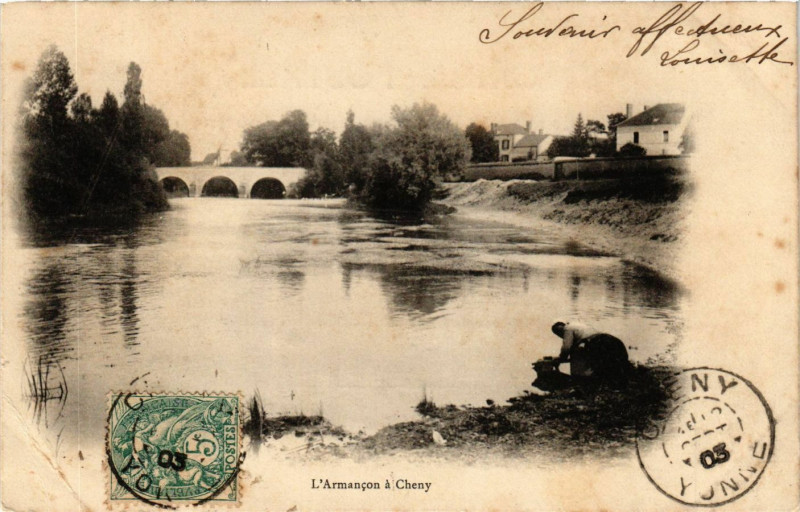 Carte postale ancienne L'Armancon a Cheny à Cheny