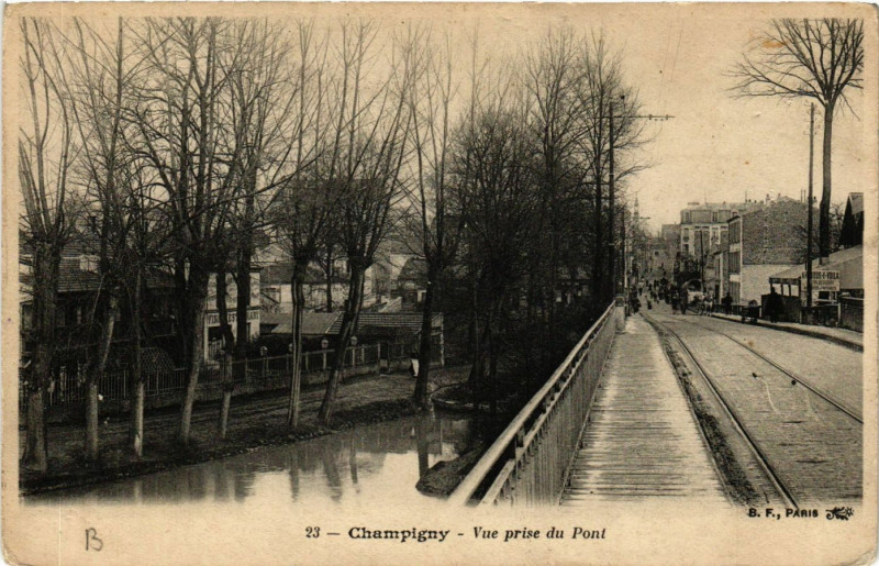 Carte postale ancienne Champigny - Vue prise du Pont à Champigny