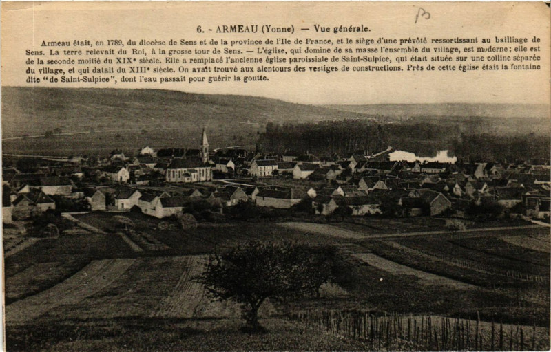 Carte postale ancienne Armeau - Vue générale à Armeau