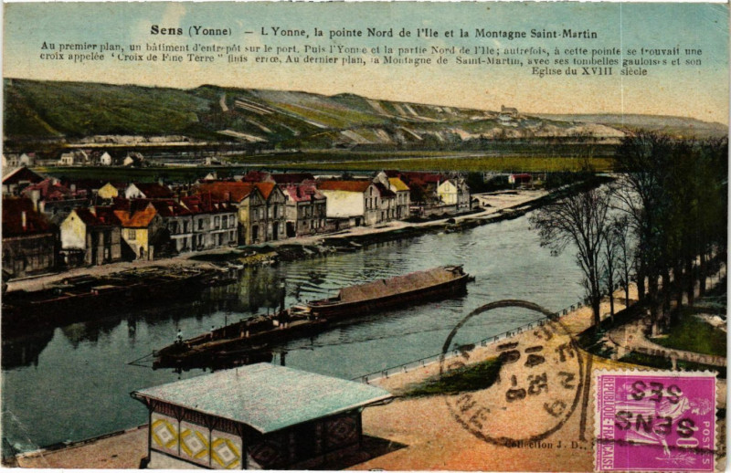 Carte postale ancienne Sens - l'Yonne la pointe Nord de l'Ile et la Montagne.. à Sens