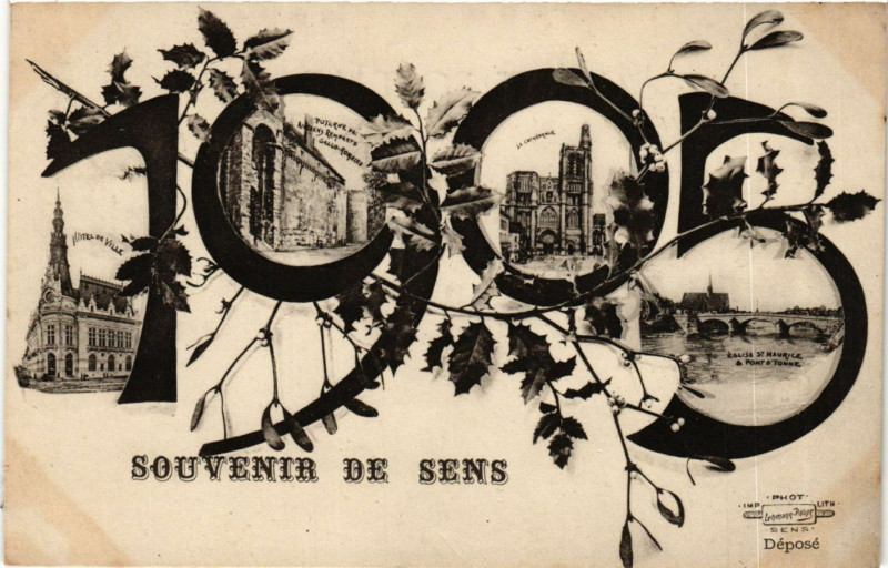 Carte postale ancienne 1905 - Souvenir de Sens à Sens