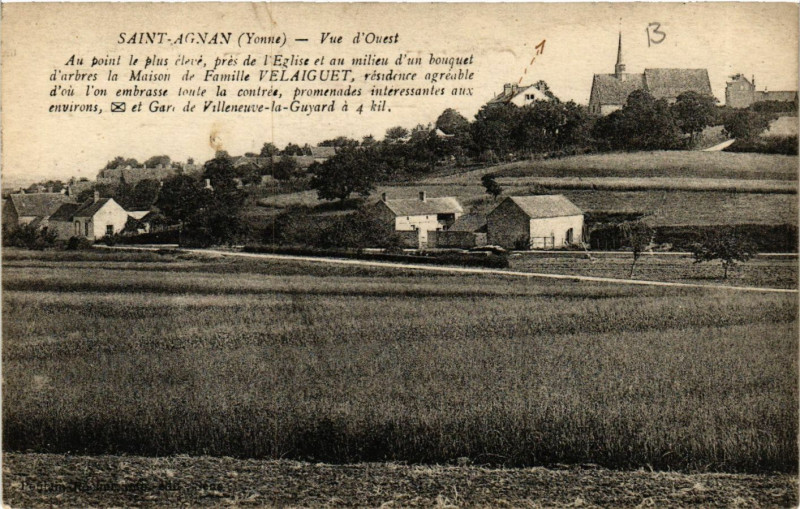 Carte postale ancienne Saint-Agnan - Vue d'Ouest à Saint-Agnan