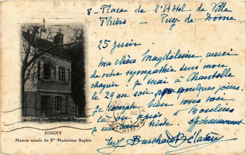 Carte postale ancienne Joigny - Maison natale de Sainte-Madeleine Sophie à Joigny