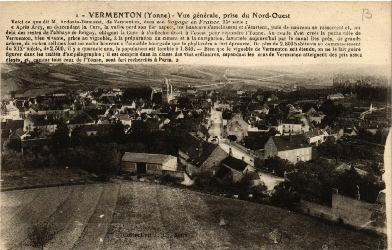 Carte postale ancienne Vermenton - Vue générale prise Nord-Ouest à Vermenton