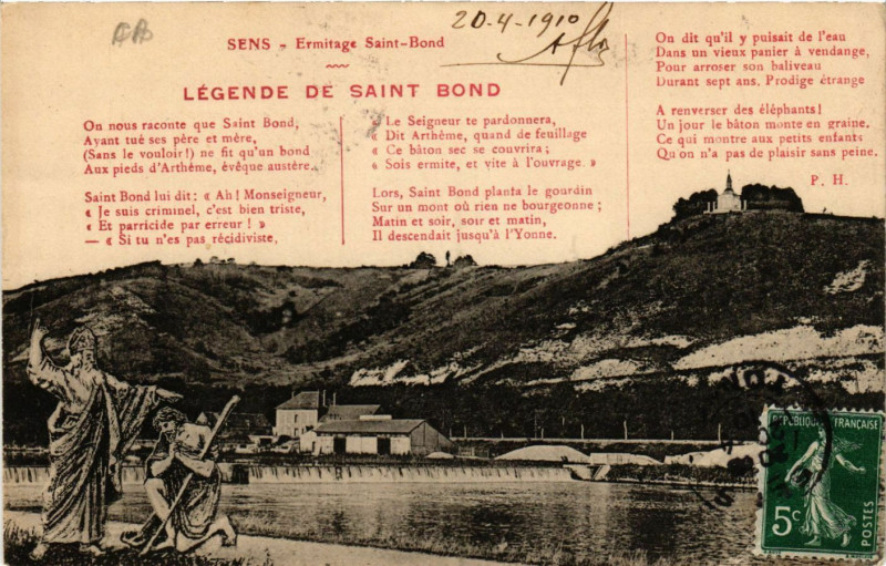 Carte postale ancienne Sens - Ermitage Saint-Bond - Légende de Saint-Bond à Sens