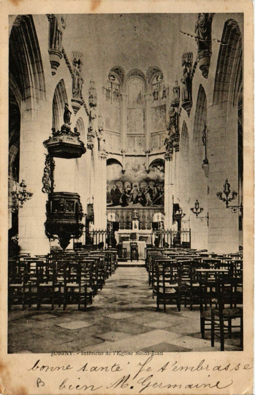 Carte postale ancienne Joigny - Intérieur de l'Eglise Saint-Jean à Joigny