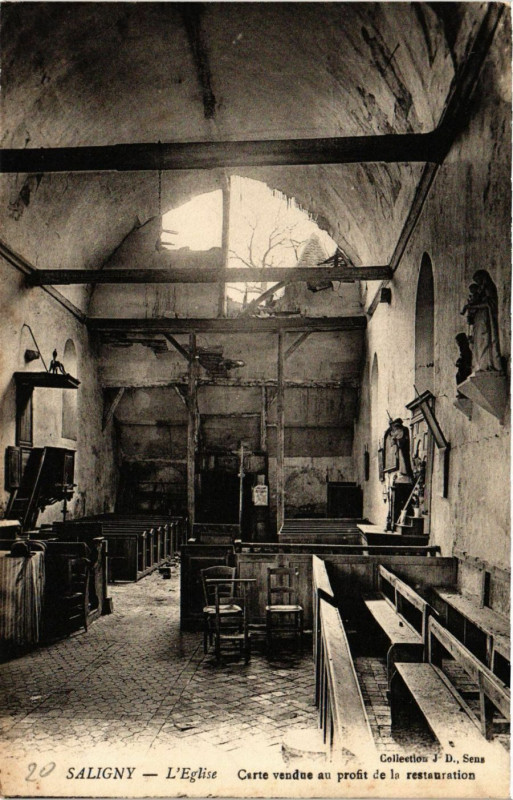 Carte postale ancienne Saligny - L'Eglise - Carte vendue au prout de la restauration à Saligny