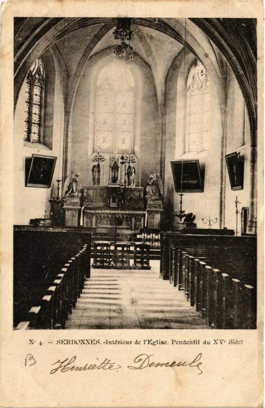Carte postale ancienne Serbonnes - Inférieur de l'Eglise. Pendentif du Xv-sur- à Serbonnes