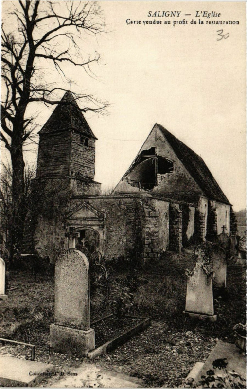 Carte postale ancienne Saligny - L'Eglise - Carte vendue au profit de la restauration à Saligny