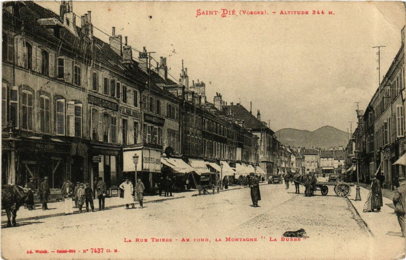 Carte postale ancienne Saint-Die - Alt. 344 m - La Rue Tiers - Au Fond la Montagne