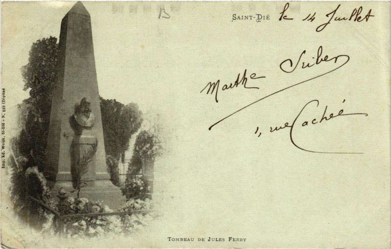 Carte postale ancienne Saint-Die le - Tombeau de Jules Ferry