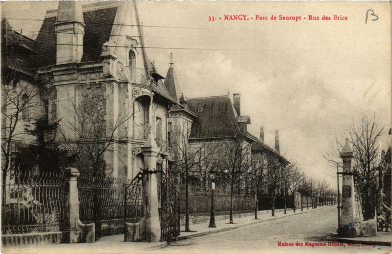 Carte postale ancienne Nancy Parc de Saurupt Rue des Brice à Nancy