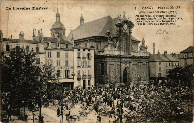 Carte postale ancienne Nancy Place du Marché Eglise Saint-Sebastien à Nancy