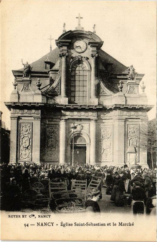 Carte postale ancienne Nancy Eglise Saint-Sebastien et le Marché à Nancy