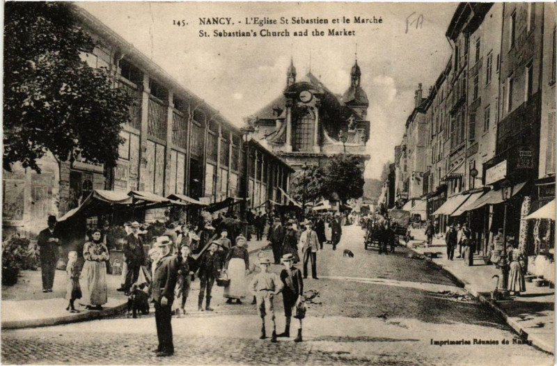 Carte postale ancienne Nancy L'Eglise Saint-Sebastien et le Marché à Nancy