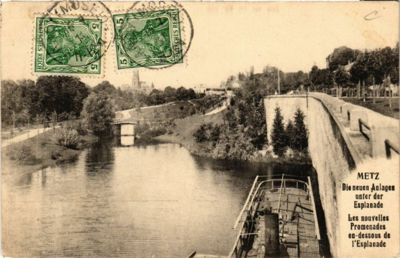 Carte postale ancienne Metz - Die neuen Anlagen unter der Esplanade - Les nouvelles à Metz