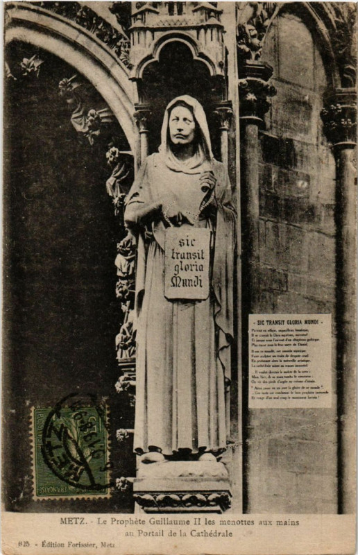 Carte postale ancienne Metz Le Prophete Guillaume Ii les menottes aux mains au Portail à Metz