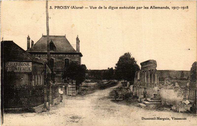 Carte postale ancienne Proisy Vue de la digue exécutée par les Allemands à Proisy