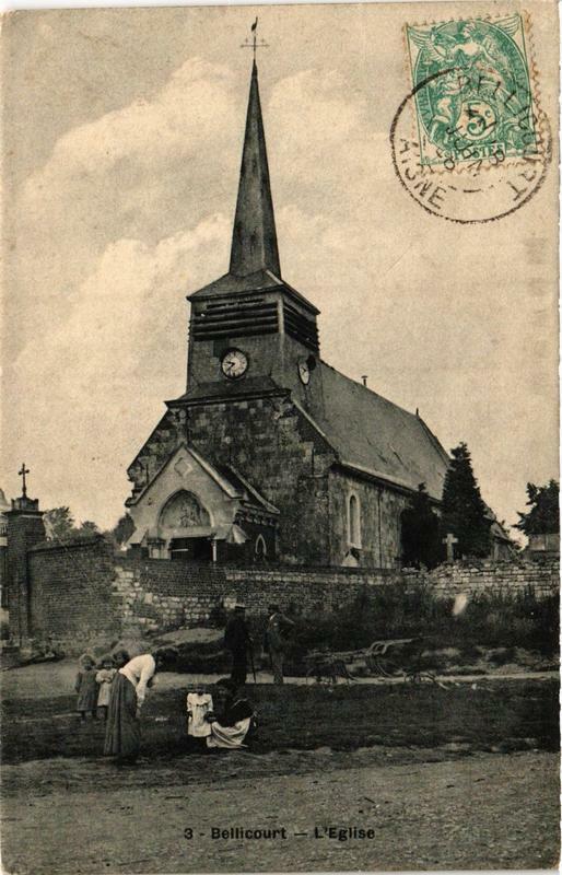 Carte postale ancienne Bellicourt. L'Eglise à Bellicourt