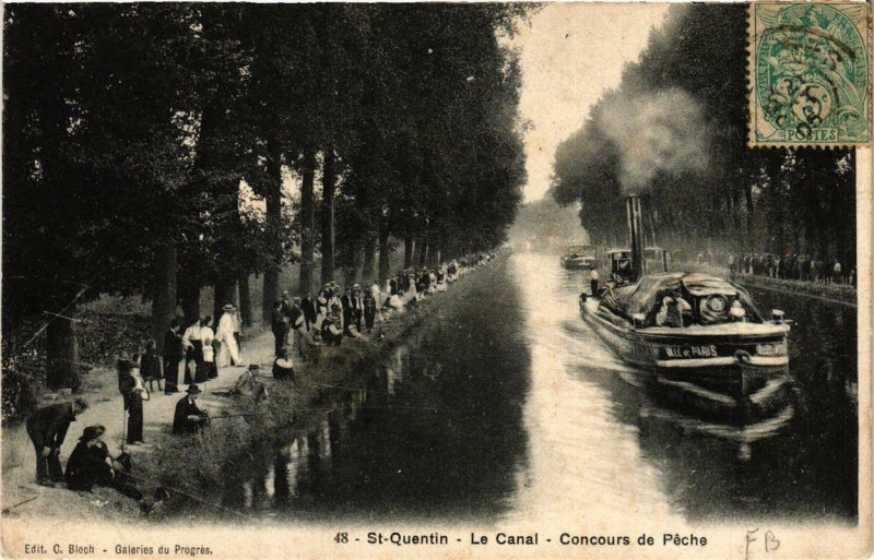Carte postale ancienne Saint-Quentin Le Canal. Concours de Peche à Saint-Quentin