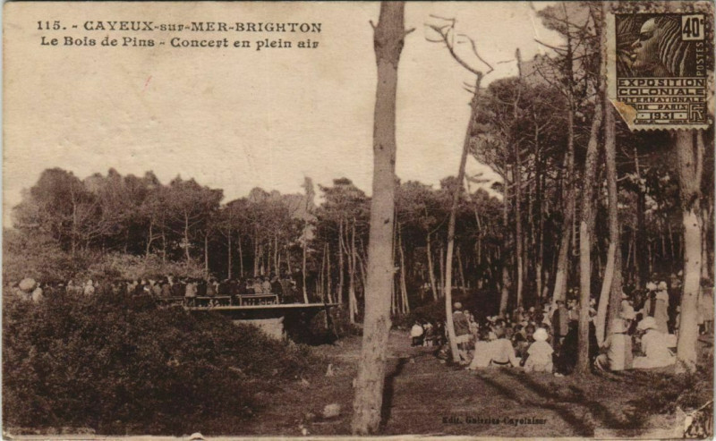 Carte postale ancienne Brigthon Cayeux-sur-Mer Bois de pins Concert en plein air à Cayeux-sur-Mer