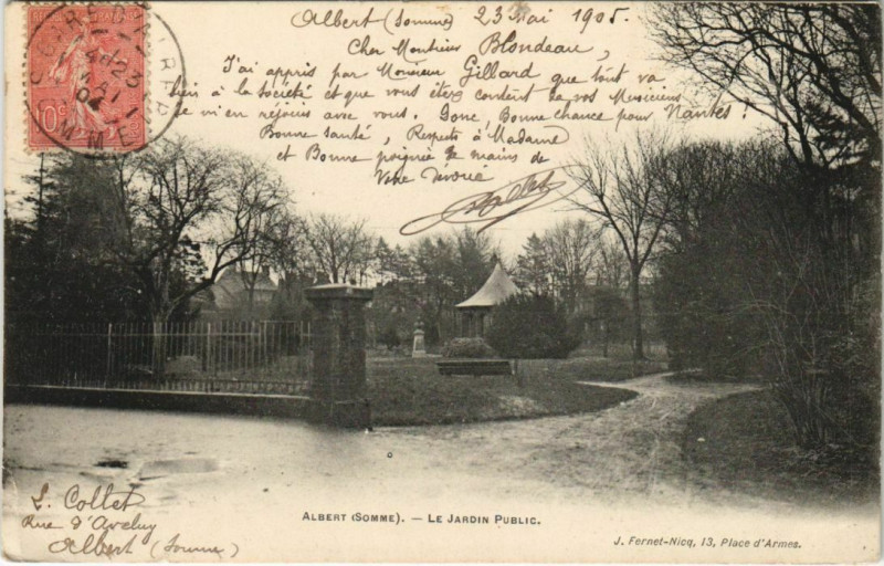 Carte postale ancienne Albert Jardin Public à Albert