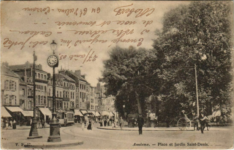 Carte postale ancienne Amiens Plaace et jardin Saint-Denis à Amiens
