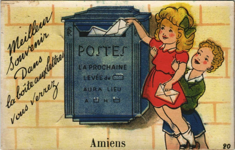 Carte postale ancienne Amiens Souvenir petites phtos dans la boite à Amiens