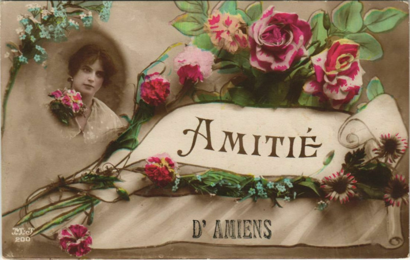 Carte postale ancienne Amiens amitié à Amiens