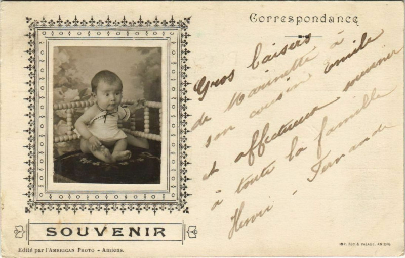Carte postale ancienne Carte photo Amiens Souvenir bébé baby à Amiens