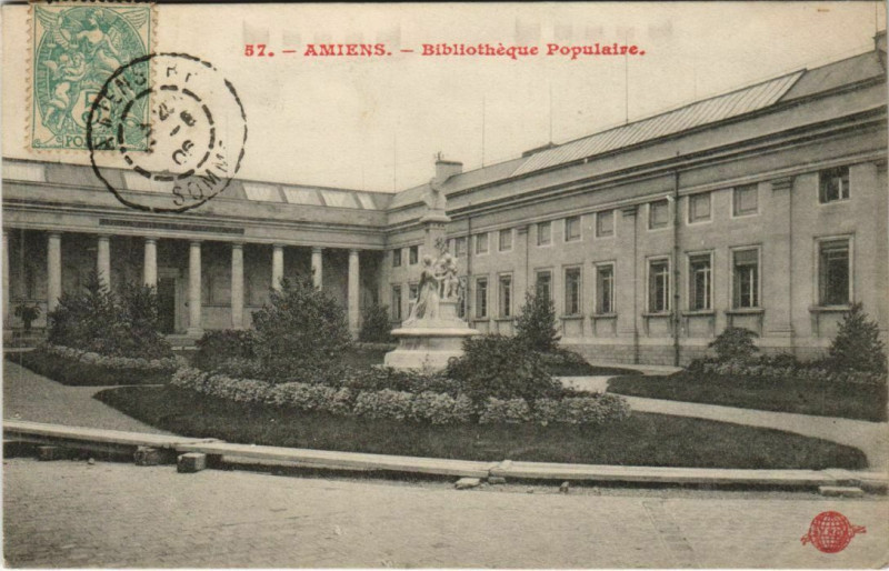 Carte postale ancienne Amiens Bibliotheque populaire à Amiens