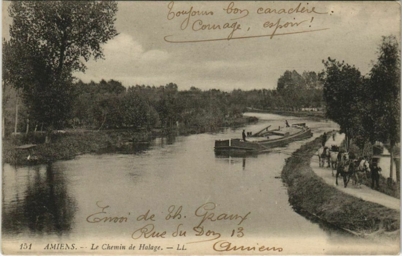 Carte postale ancienne Amiens Chemin de Halage à Amiens