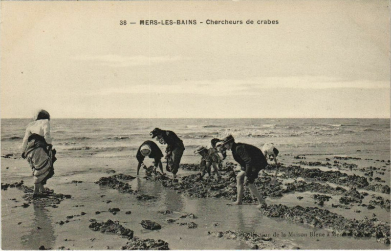 Carte postale ancienne Mers-les-Bains Chercheurs de crabes à Mers-les-Bains