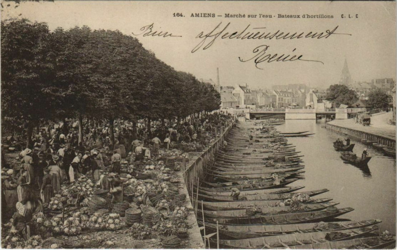 Carte postale ancienne Amiens Marché sur l'eau à Amiens