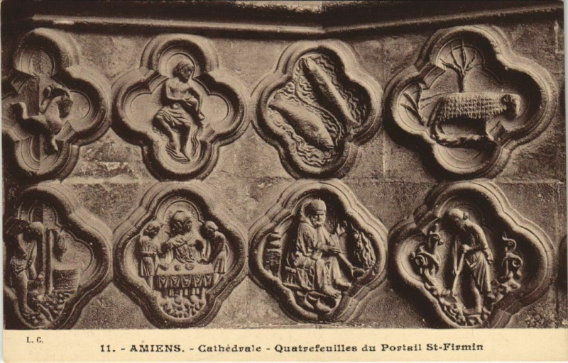 Carte postale ancienne La Cathédrale Amiens Quatrefeuilles du Portail Saint-Firmin à Amiens