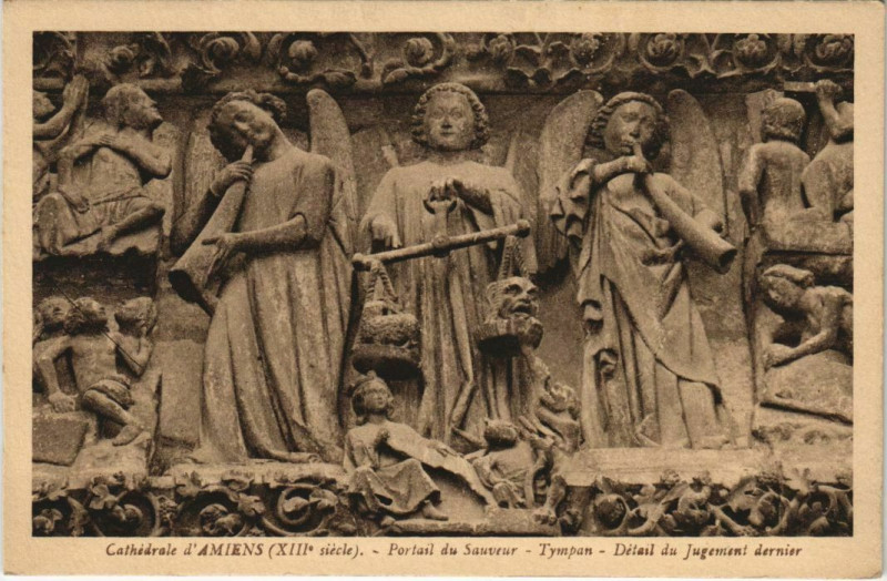 Carte postale ancienne La Cathédrale Amiens Portail du Sauveur Tympan à Amiens