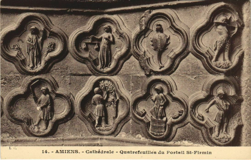 Carte postale ancienne La Cathédrale Amiens Quatrefeuilles du Portail Saint-Firmin à Amiens