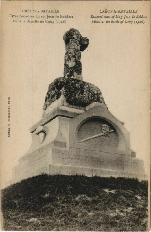 Carte postale ancienne Crecy-la-Bataille Croix restauré à Y