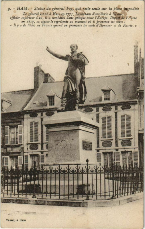 Carte postale ancienne Ham Statue du général Foy à Ham