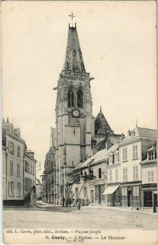 Carte postale ancienne Conty Eglise Le Clocher à Conty