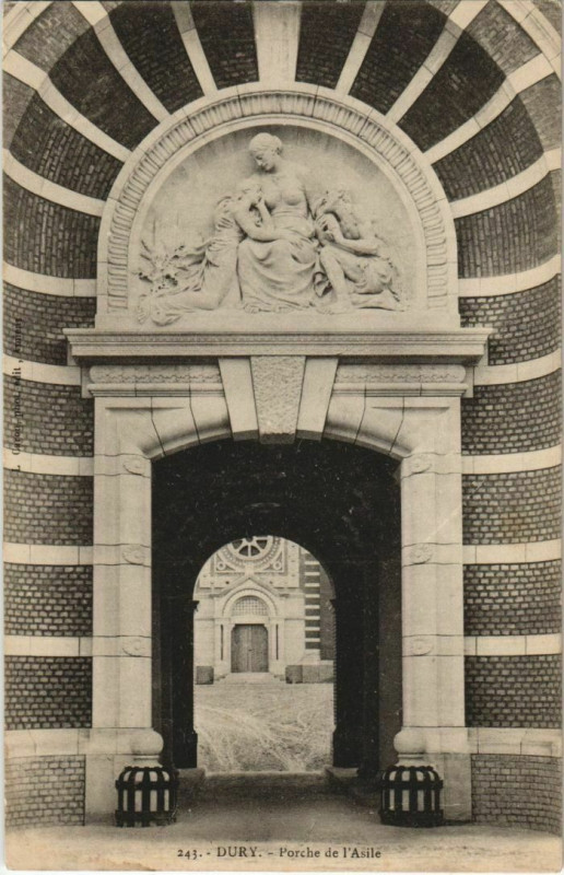 Carte postale ancienne Dury Porche de l'Asile à Dury