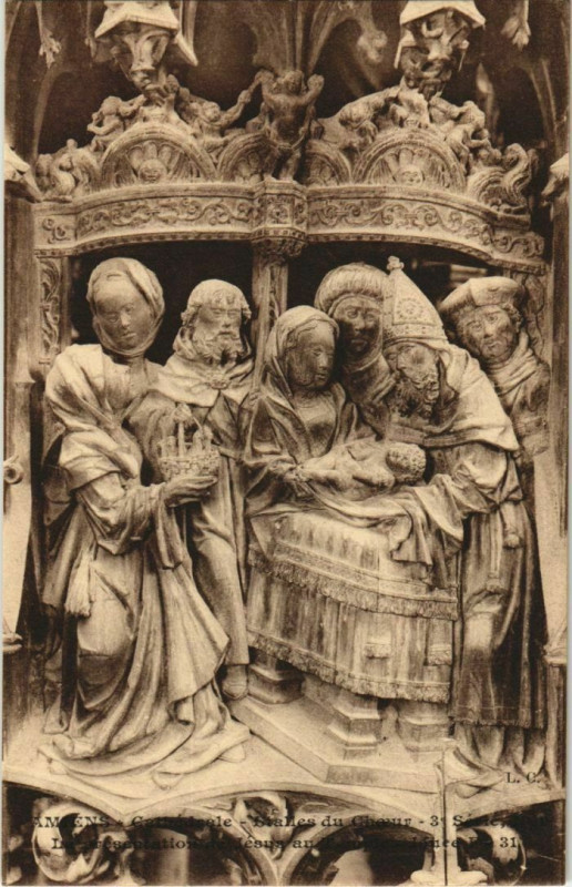 Carte postale ancienne La Cathédrale Amiens Stalles du Choeur Jouée à Amiens