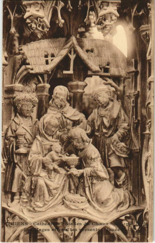 Carte postale ancienne La Cathédrale Amiens Stalles du Choeur Jouée à Amiens