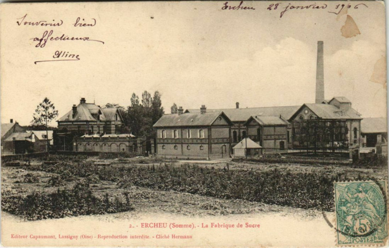 Carte postale ancienne Ercheu La Fabrique de Sucre à Ercheu