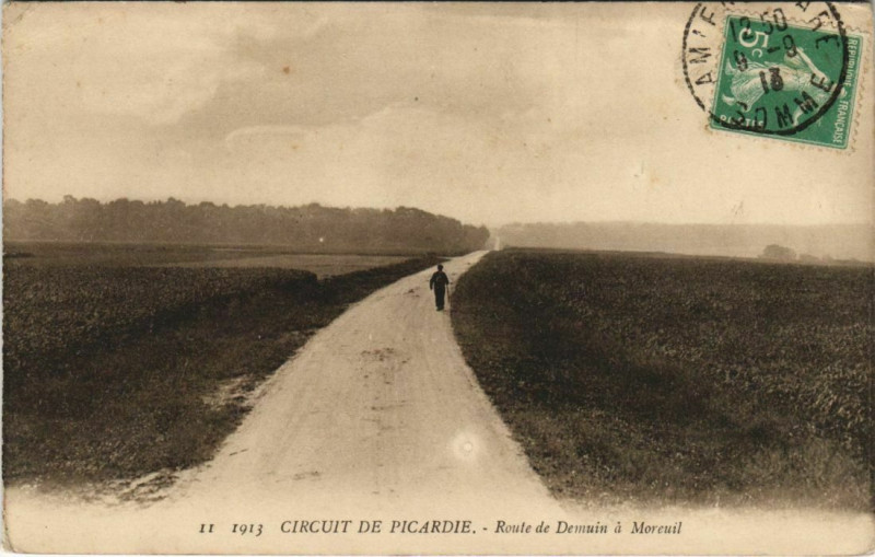 Carte postale ancienne Cisrcuit de Picardie Route de Demuin a Moreuil à Démuin