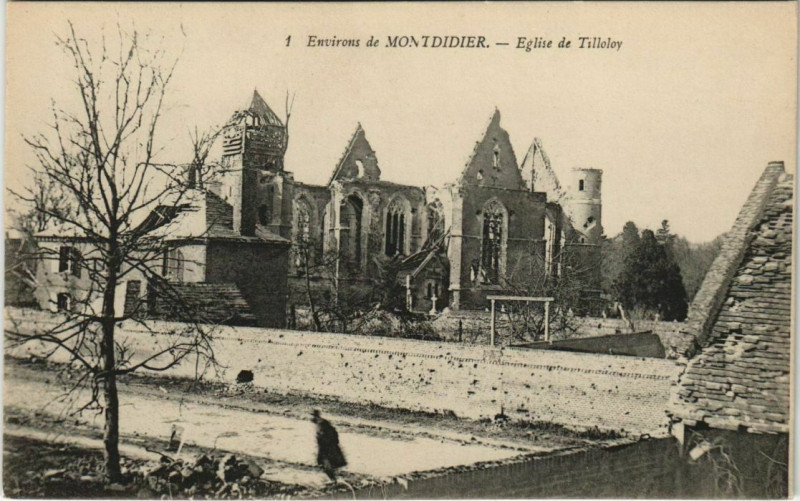 Carte postale ancienne Guerre Military Tilloloy Eglise à Tilloloy