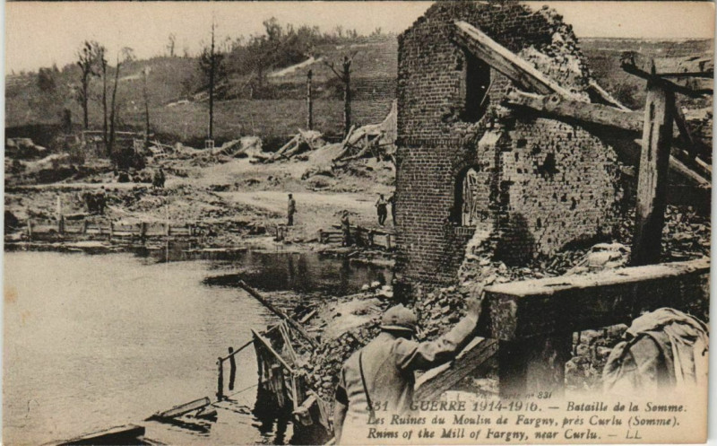 Carte postale ancienne Guerre Military Curlu Ruines du Moulin de Fargny à Curlu
