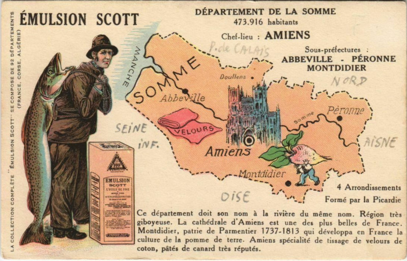 Carte postale ancienne Amiens Emulsion Scott publicité advertisement à Amiens
